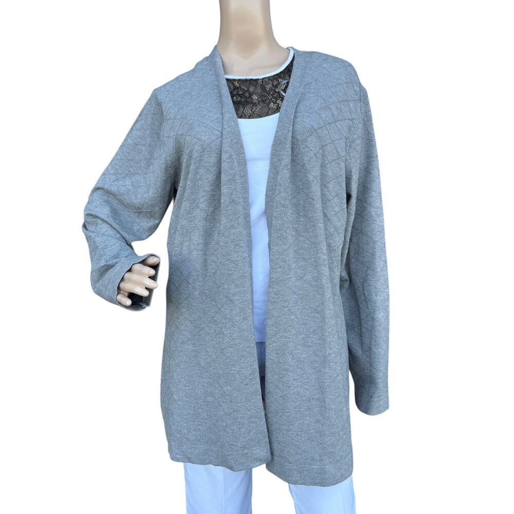 CAROLYN TAYLOR Gray Geometric Knit Open Front Cardigan Sweater Womens Size XL